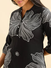 Load image into Gallery viewer, Black And White Viscose Printed Flared Kurti