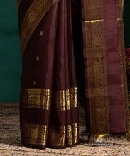 Load image into Gallery viewer, Coke Brown Pure Silk Kanjivaram Saree With Annapakshi And Rudraksh Booti And Annapakshi Border