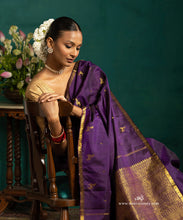 Load image into Gallery viewer, Purple Pure Zari Pure Silk Kanjivaram Saree With Deers And Narrow Annapakshi Border
