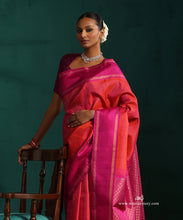 Load image into Gallery viewer, Burnt Orange Pure Silk Kanjivaram Saree With Zari Stripes And Majenta Korwai Border