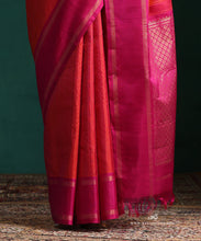 Load image into Gallery viewer, Burnt Orange Pure Silk Kanjivaram Saree With Zari Stripes And Majenta Korwai Border