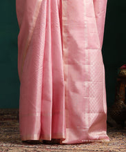 Load image into Gallery viewer, Baby Pink Pure Silk Kanjivaram Saree With Silver Zari Stripes