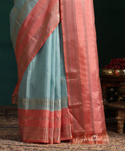 Load image into Gallery viewer, Sky Blue Pure Silk Pure Zari Kanjivaram Saree With Ganderberunda Motif And Pink Korwai Border