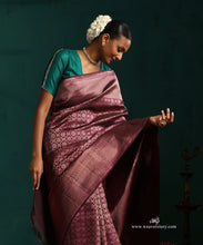 Load image into Gallery viewer, Dark Wine Pure Silk Kanjivaram Saree With Antique Zari Floral Jaal