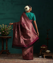 Load image into Gallery viewer, Dark Wine Pure Silk Kanjivaram Saree With Antique Zari Floral Jaal