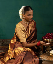 Load image into Gallery viewer, Coke Brown Pure Silk Kanjivaram Saree With Copper Zari Border And All Over Motifs
