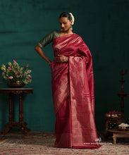 Load image into Gallery viewer, Maroon Pure Silk Kanjivaram Saree With Zari Border And All Over Zari Pin Stripes Motifs