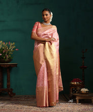 Load image into Gallery viewer, Soft Pink Pure Silk Kanjivaram Saree With Gold And Silver Zari Stripes