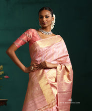 Load image into Gallery viewer, Soft Pink Pure Silk Kanjivaram Saree With Gold And Silver Zari Stripes