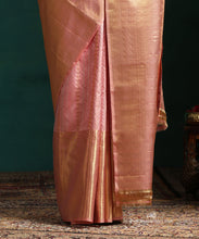 Load image into Gallery viewer, Soft Pink Pure Silk Kanjivaram Saree With Gold And Silver Zari Stripes