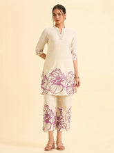 Load image into Gallery viewer, Ivory And Pink Cotton Flax Printed Kurti With Embroidery