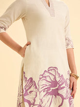 Load image into Gallery viewer, Ivory And Pink Cotton Flax Printed Kurti With Embroidery