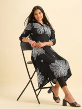 Load image into Gallery viewer, Black And White Viscose Printed Flared Kurti
