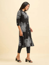 Load image into Gallery viewer, Black And White Viscose Printed Flared Kurti
