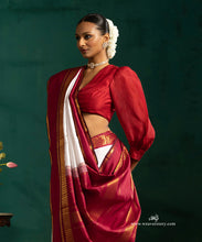 Load image into Gallery viewer, Offwhite Pure Silk Kanjivaram Saree With Red Korvai Border

