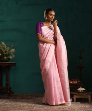 Load image into Gallery viewer, Baby Pink Pure Silk Kanjivaram Saree With Silver Zari Stripes
