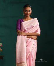 Load image into Gallery viewer, Baby Pink Pure Silk Kanjivaram Saree With Silver Zari Stripes
