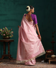 Load image into Gallery viewer, Baby Pink Pure Silk Kanjivaram Saree With Silver Zari Stripes
