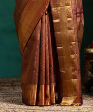 Load image into Gallery viewer, Coke Brown Pure Silk Kanjivaram Saree With Copper Zari Border And All Over Motifs
