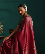 Load image into Gallery viewer, Maroon Pure Silk Kanjivaram Saree With Zari Border And All Over Zari Pin Stripes Motifs
