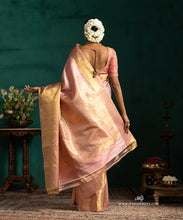 Load image into Gallery viewer, Soft Pink Pure Silk Kanjivaram Saree With Gold And Silver Zari Stripes

