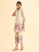 Load image into Gallery viewer, Ivory And Pink Cotton Flax Printed Kurti With Embroidery
