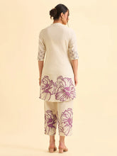 Load image into Gallery viewer, Ivory And Pink Cotton Flax Printed Kurti With Embroidery
